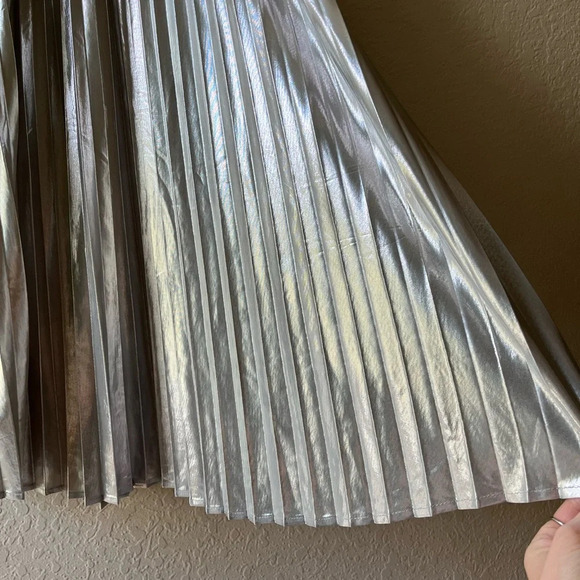 silver metallic party midi accordion pleated midi cocktail skirt concert disco - Picture 6 of 9